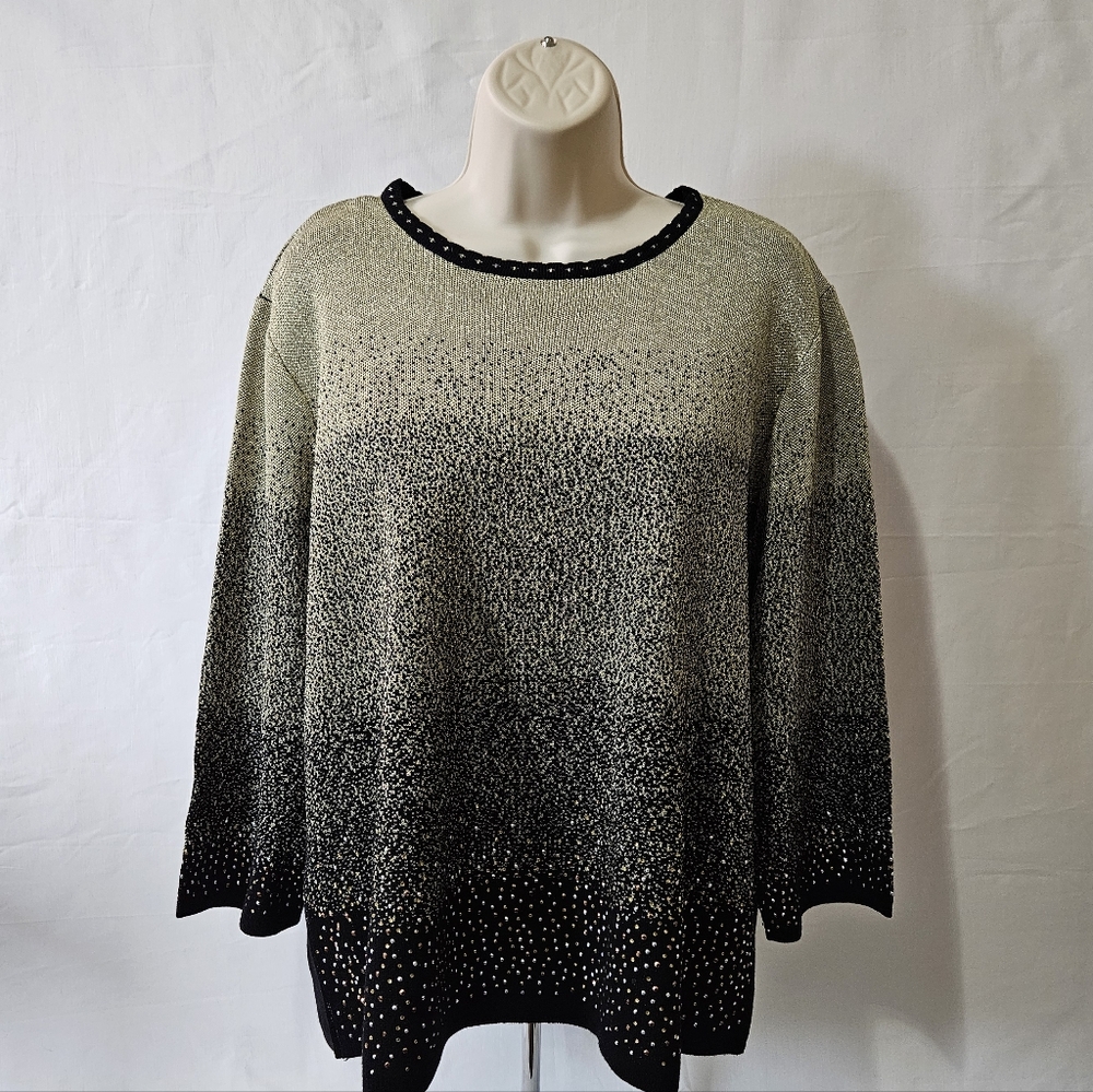 Alfred Dunner Black Gold Metallic Sweater